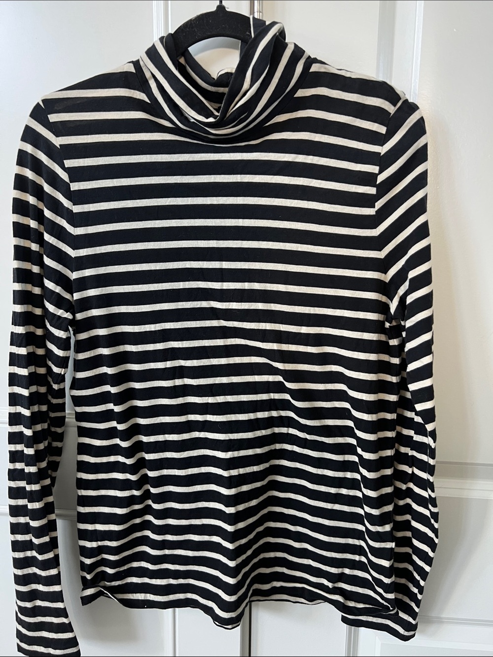 J. Crew Black & White Striped Turtleneck Sweater - women large